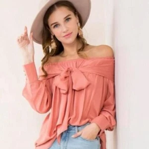 Women's Boutique Off Shoulder Tie Front Top - Picture 1 of 2