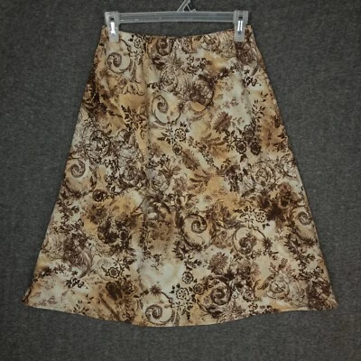 Falda vintage hecha a mano marrón floral cachemira línea A hasta la rodilla para mujer talla 2 Foto 1 de 4