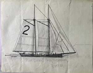 Original Drawing Pilot Boat Eben D. Jordan Boston circa 1880s Nautical Maritime - Imagen 1 de 5