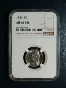 Moneda 1956 P Jefferson níquel NGC MS66 cinco pasos completos de alto grado 5c ¡Cómprala ahora! - Imagen 1 de 4