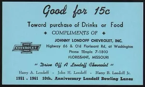 Vintage coupon JOHNNY LONDOFF CHEVROLET Route 66 Florissant Missouri n-mint+ - Picture 1 of 2