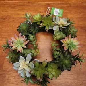 12" Artificial Succulent Wreath By Ashland hanging wreath decor - Picture 1 of 3