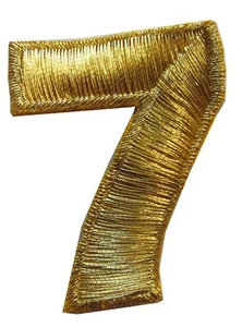 NUMBERS-2"H Gold Number "7" Iron On Embroidery Appliqué Patch - Picture 1 of 1