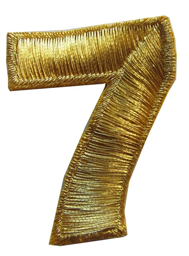 NUMBERS-2"H Gold Number "7" Iron On Embroidery Appliqué Patch - Image 1 of 1