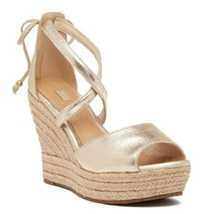 UGG REAGAN METALLIC ESPADRILLE WEDGE SANDAL 9.5 M GOLD NIB - Picture 1 of 3