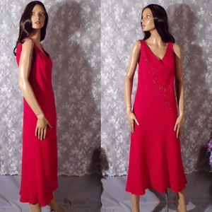 Vintage Y2K Red Prom Dress 2000s Formal Beaded Chiffon Fancy Retro Size Medium - Picture 1 of 6