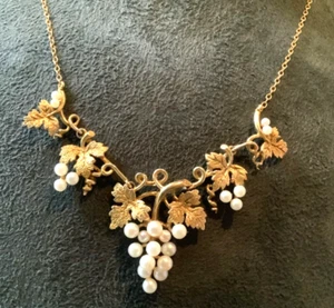 9ct cultured pearl grapevine necklace 16.5" yellow gold vintage ? antique? - Picture 1 of 7
