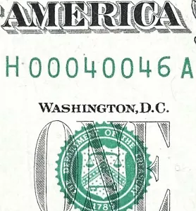 Mount Eden, Kentucky Postleitzahl Fancy Seriennummer Dollar H 00040046 A - Bild 1 von 3
