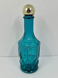 Vintage AVON Moon And Stars Mouthwash Turquoise GLASS Bottle W/Lid Decanter - Picture 1 of 5