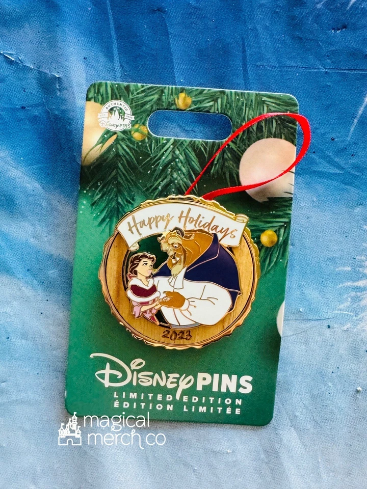 Prendedor LE 2023 Adorno Navidad Bella y Bestia Felices Fiestas Parques Disney Foto 1 de 1