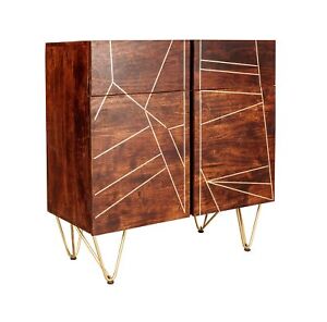 Modern Mango Dark Wood 2 Drawers and 2 Doors Small Sideboard for Dining Room
