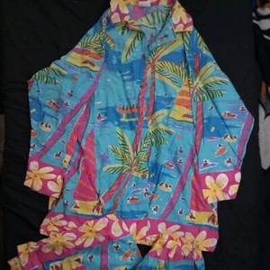 Vintage Ken Done Art To Wear Hawaiian Shirt & Pants Set - Picture 1 of 9