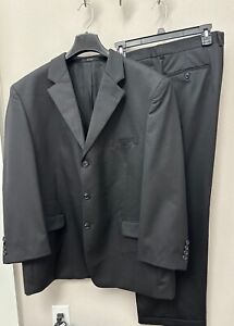 Jones New York Mens Suit 50R 38 waist x 27.5 inseam Classic Black Wool