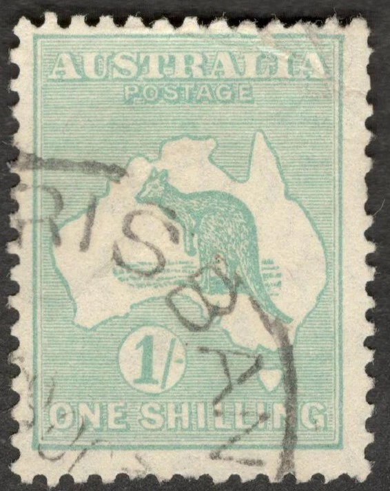 (AOP) Australia Roo 1929-30 1sh verde azul usado. SG 109 £11 - Imagem 1 de 1
