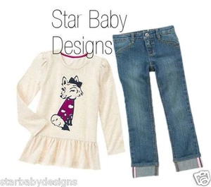 NWT Gymboree BUNDLED & BRIGHT Outfit FOX Peplum TOP & Denim JEANS Pants, Size 6 - Picture 1 of 12