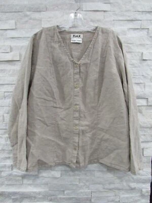 NWT FLAX Khaki Natural Linen Button Front Rear Pockets Shirt Jacket L LAGENLOOK - Image 1 of 4