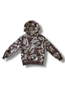 Nike All Over Print Hoodie Boys Size Medium Print Swoosh Sweatshirt Brown Tan - Picture 1 of 18