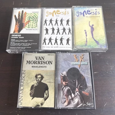 Cassette Tape Lot of 5 Vintage 1980s Tapes Van Morrison, Genesis, & Stevie Ray V — 第 1/4 张图片