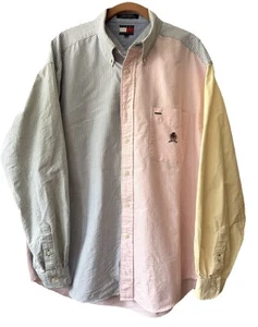 Tommy Hilfiger Vintage 90s Large Multicolored Pastel Striped Shirt Color Block - Picture 1 of 7