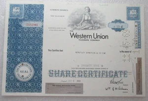 aus Priv Sammlung Sammlerstück ! seltene AKTIE der WESTERN UNION 25 Shares 1968 - Bild 1 von 2