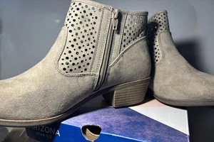 Damen-Stiefeletten Leder hellbraun Wildleder klobiger Absatz Größe 10 entzückendes Design Reißverschluss - Bild 1 von 13