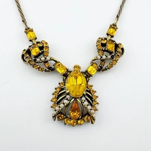Collana Vintage Hollycraft 1953 Ciondolo Strass Giallo Dichiarazione Gioielli - Foto 1 di 12