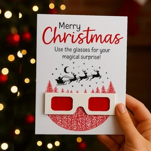 Tarjeta de Papá Noel de Navidad personalizada con gafas 3D mensaje sorpresa oculto regalo - Imagen 1 de 11