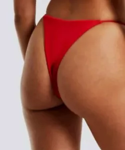 BIKINI BOTTOMS TANGA BNWT SIZE XL 16 RED ULTRA SKIMPY ADJUSTABLE STRAP CRINKLE - Picture 1 of 10