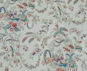 Deborah Dancer For Fabriyaz, Floral Birds Tropical, Vintage Cotton Chintz Fabric - Picture 1 of 5