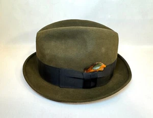 VINTAGE BROWN SAXSON FEDORA HAT SIZE 7 FEATHER - Picture 1 of 11
