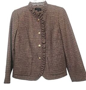 Talbots Size 8 Jacket Wool Blend Peplum Houndstooth Button Pockets NWOT