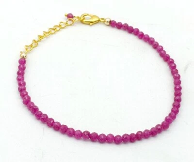 Brazalete delicado mujer cuentas redondas facetadas rubí rosa natural de 2-3 mm 6-8" Foto 1 de 4