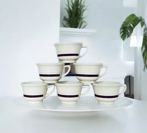 6 Shenango Porzellan weinrot Band gerippt Restaurant Geschirr Kaffeetasse Set NEU - Bild 1 von 10