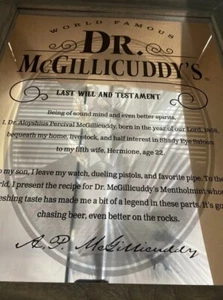 Dr McGillicuddy's Last Will Metal Bar Tin Mirror Sign Wood Frame 19X 23 - Picture 1 of 4