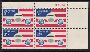 Scott C90- MNH Plate Block- 31c Plane, Flag, and Globes- 1976- mint Airmail - Picture 1 of 1