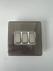 Brushed Chrome - Screw less - White inserts - 3 Gang 2 Way Plate Switch