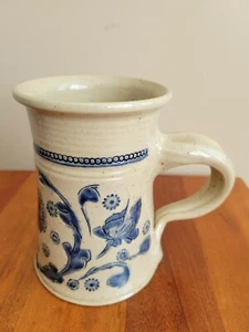 Studio Art Pottery Mug Salt Glaze Tan And Blue. France , Betschdorf Signed  - Picture 1 of 7