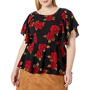 City Chic Ladies Tsubaki Floral Short Sleeve Top size 16 Small Colour Floral