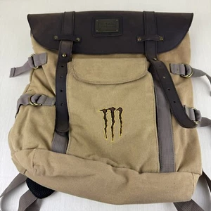 Monster Java Backpack Brown Tan Leather Canvas Coffee Energy - Picture 1 of 13