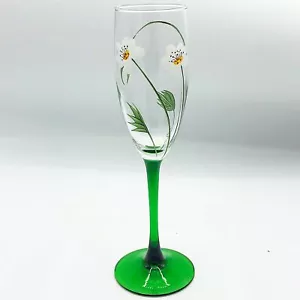 White Flower Handpainted Champagne Glass - Picture 1 of 7