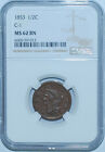 1852 NGC MINT STATE 62BN BRAIDED HAIR HALF CENT