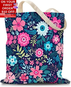 Canvas Tote Bag for Women,Cute Reusable Grocery Shoulder Bag,For Vacation,Shoppi - Picture 1 of 12
