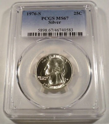 1976-S PCGS MS67 SILVER WASHINGTON QUARTER VERY WHITE MS 67 25c - Image 1 of 4