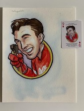 Marty Pavelich Detroit Red Wings Heroes of Deck Original Art Sketch Caricature