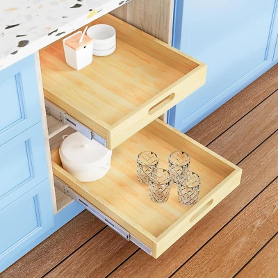 Pull Out Cabinet Organizer, 1PC 15” W X 21” D Soft Close Slide Out Wood Drawer S — 第 1/4 张图片