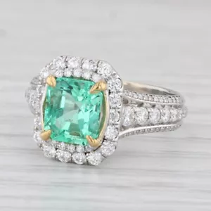 2.59ctw Smeraldo Diamante Halo Fidanzamento Anello 18k Oro Bianco Misura 6 GIA - Foto 1 di 11