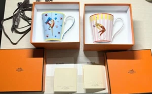 Hermes Circus Series Mug Cup Porcelain Multi Set of 2 New with Box Authentic - Picture 1 of 8
