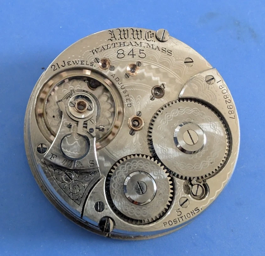 ВИНТАЖНЫЙ 18 РАЗМЕР WALTHAM МОДЕЛЬ 1892 21 ЮВЕЛИРНОГО КЛАССА 845 КАРМАННЫЕ ЧАСЫ ЗАПЧАСТИ - Изображение 1 из 1