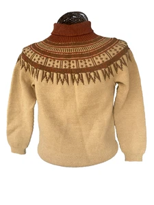 Handgefertigter Fair Isle nordischer Woll-Skipullover mit Stehkragen hellbraun/braun Vintage Medium - Bild 1 von 9