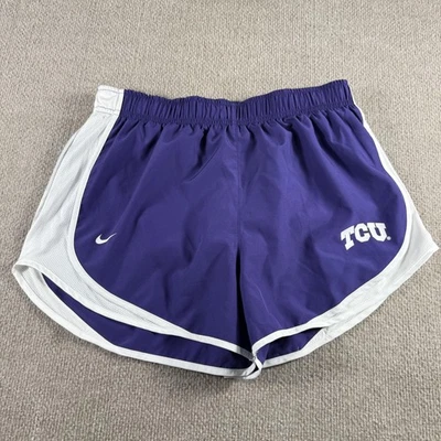 Shorts feminino TCU Horned Frogs roxo médio branco NCAA corrida Nike Dri Fit - Imagem 1 de 4